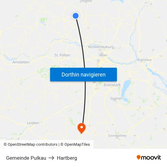 Gemeinde Pulkau to Hartberg map