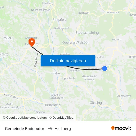 Gemeinde Badersdorf to Hartberg map