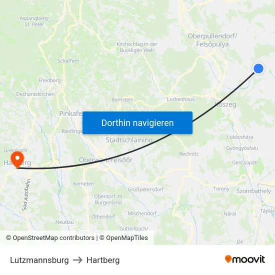 Lutzmannsburg to Hartberg map