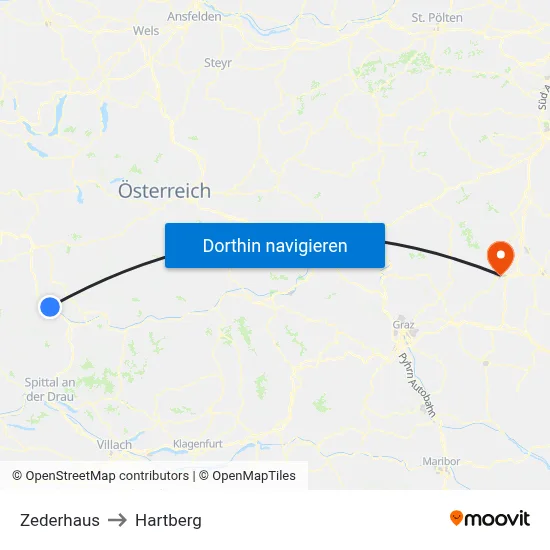 Zederhaus to Hartberg map
