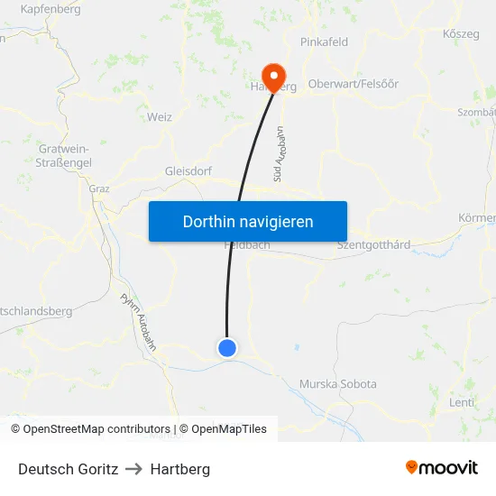 Deutsch Goritz to Hartberg map