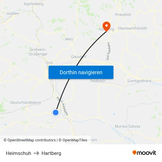 Heimschuh to Hartberg map
