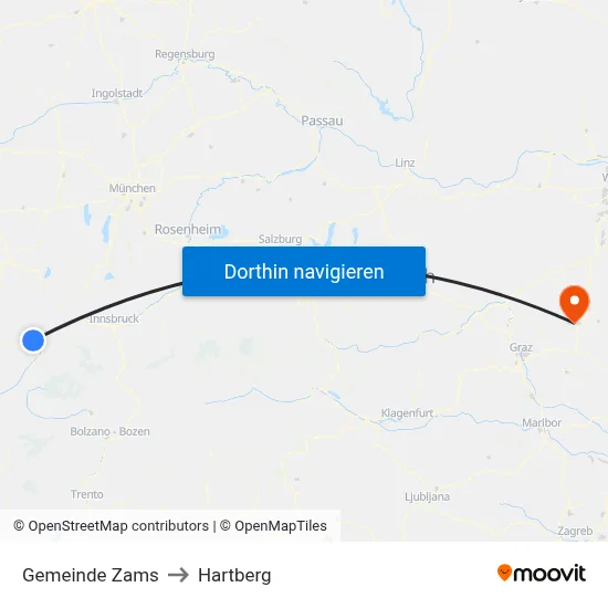 Gemeinde Zams to Hartberg map