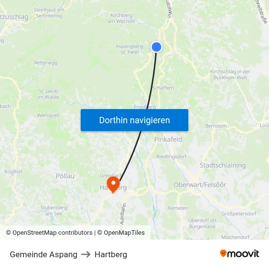 Gemeinde Aspang to Hartberg map