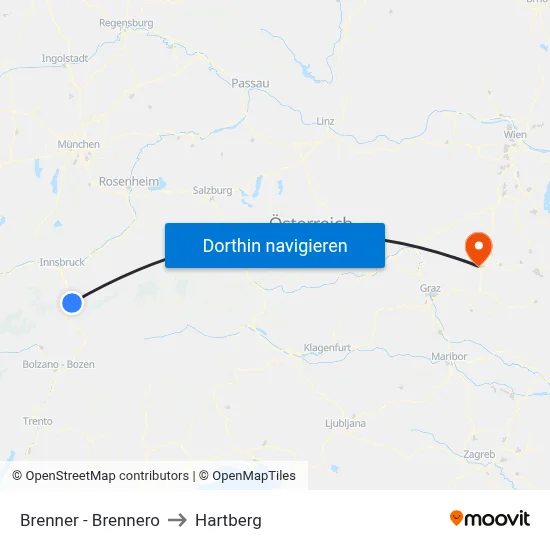 Brenner - Brennero to Hartberg map
