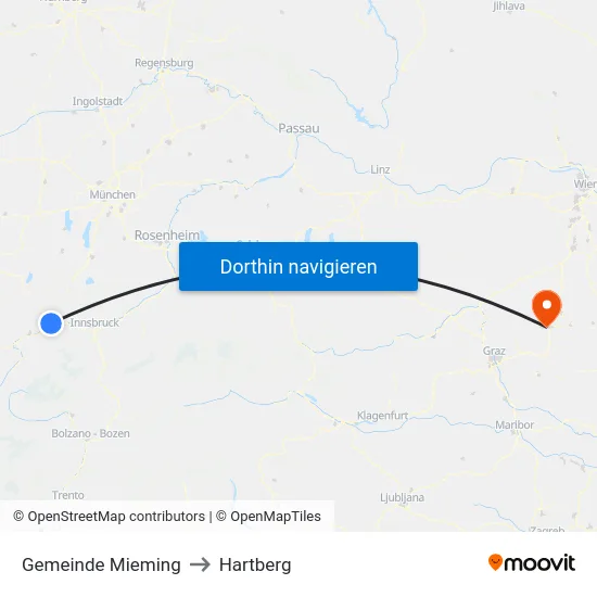 Gemeinde Mieming to Hartberg map