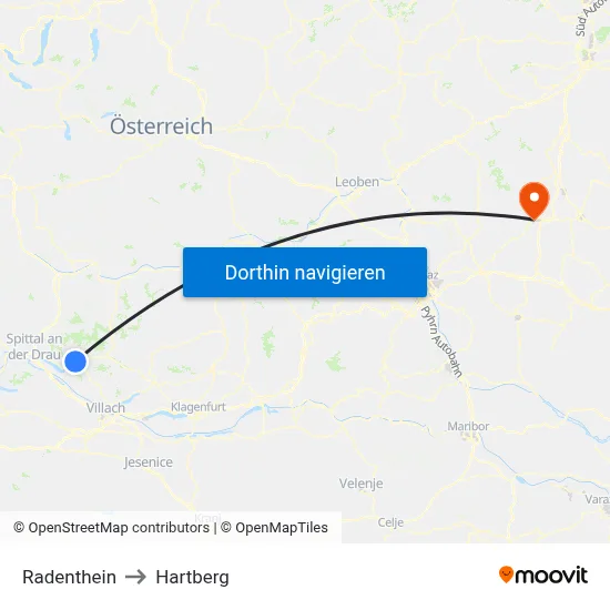 Radenthein to Hartberg map