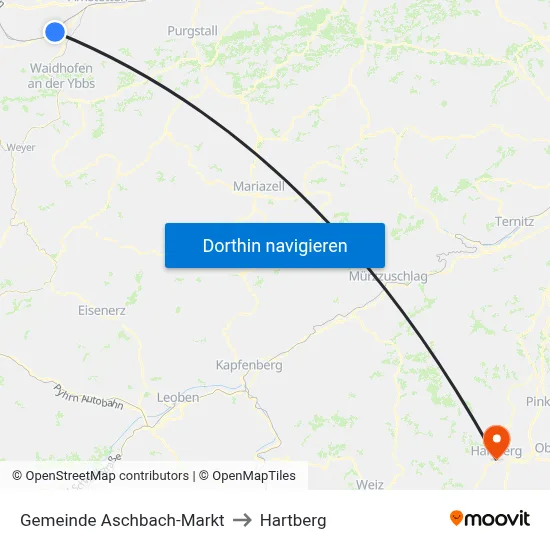 Gemeinde Aschbach-Markt to Hartberg map