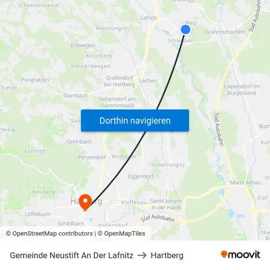 Gemeinde Neustift An Der Lafnitz to Hartberg map