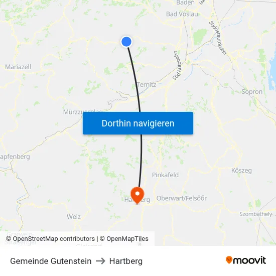Gemeinde Gutenstein to Hartberg map