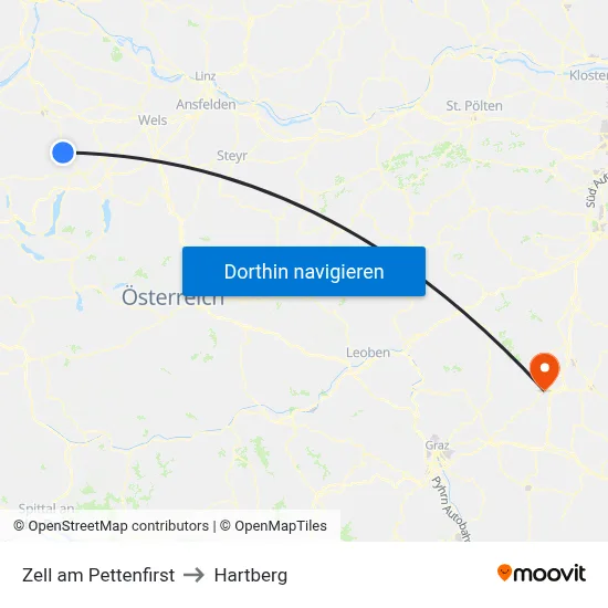 Zell am Pettenfirst to Hartberg map