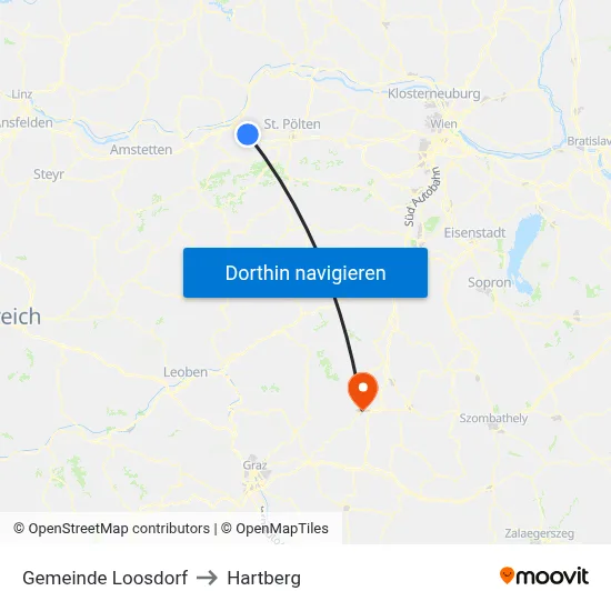 Gemeinde Loosdorf to Hartberg map