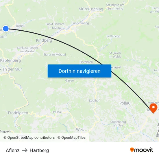 Aflenz to Hartberg map