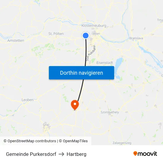 Gemeinde Purkersdorf to Hartberg map