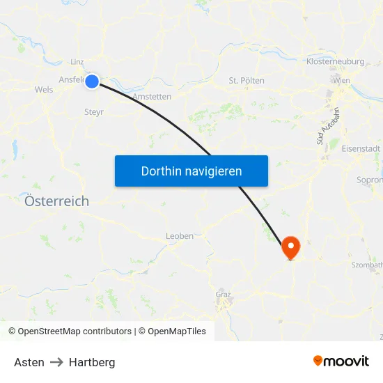 Asten to Hartberg map