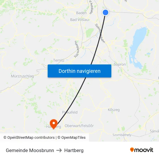 Gemeinde Moosbrunn to Hartberg map