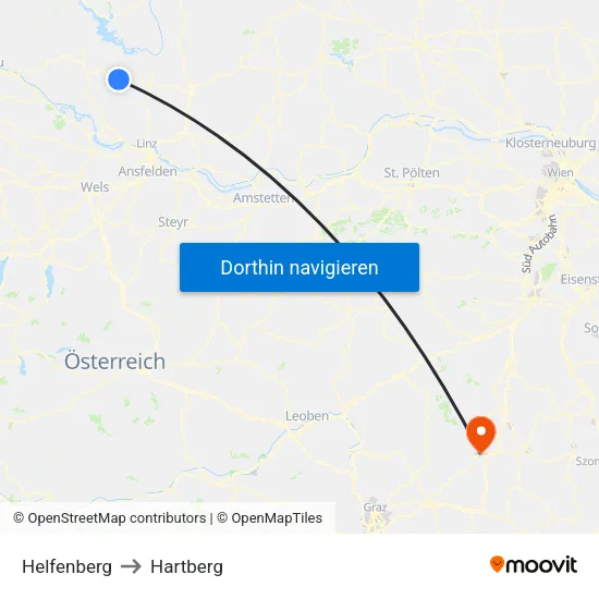 Helfenberg to Hartberg map