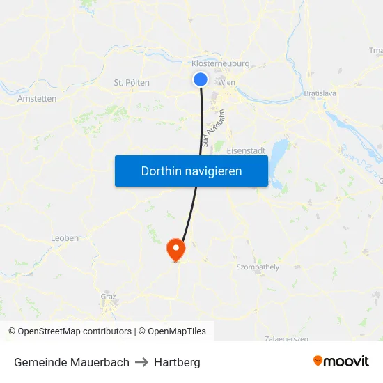 Gemeinde Mauerbach to Hartberg map