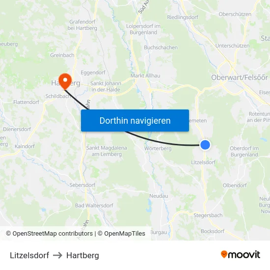 Litzelsdorf to Hartberg map