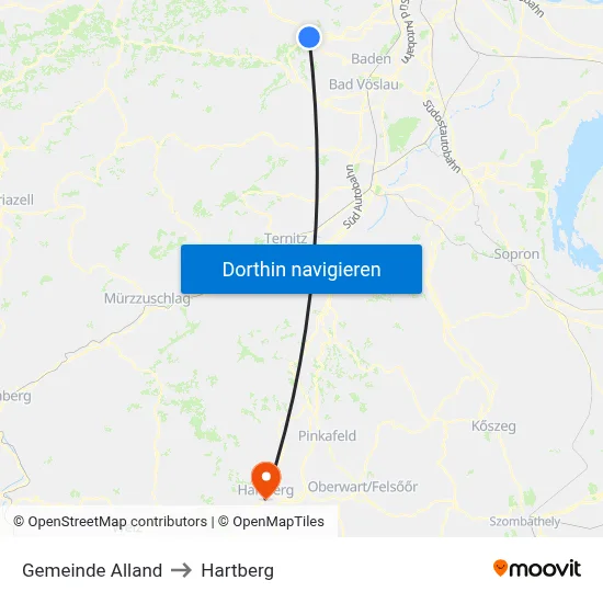 Gemeinde Alland to Hartberg map