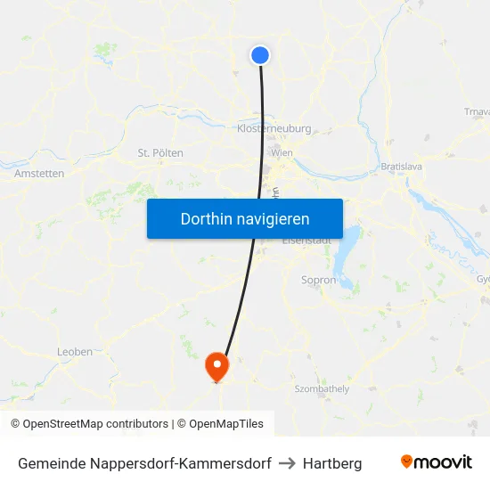 Gemeinde Nappersdorf-Kammersdorf to Hartberg map
