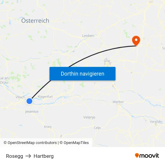 Rosegg to Hartberg map