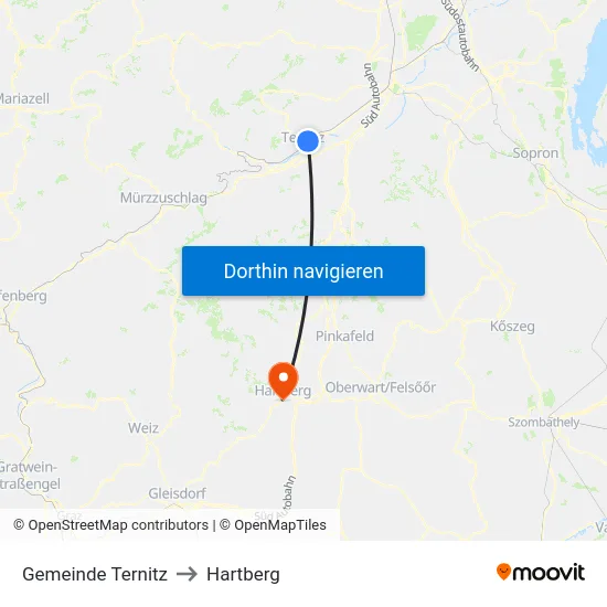 Gemeinde Ternitz to Hartberg map