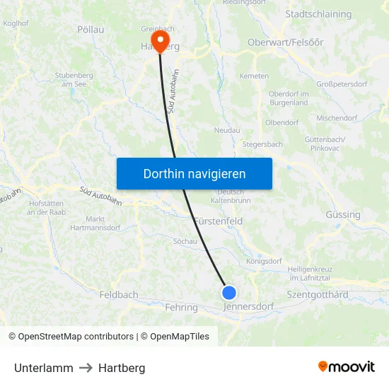 Unterlamm to Hartberg map