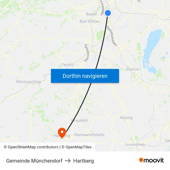 Gemeinde Münchendorf to Hartberg map