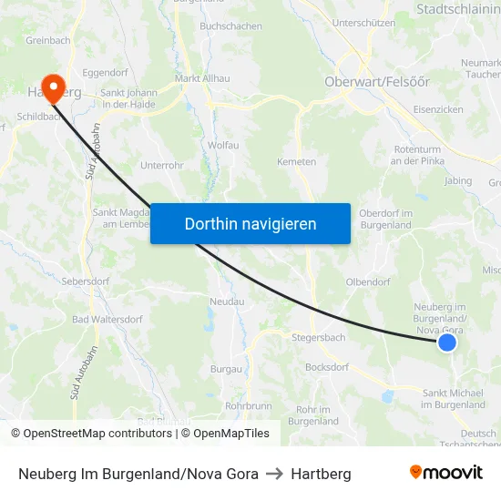 Neuberg Im Burgenland/Nova Gora to Hartberg map