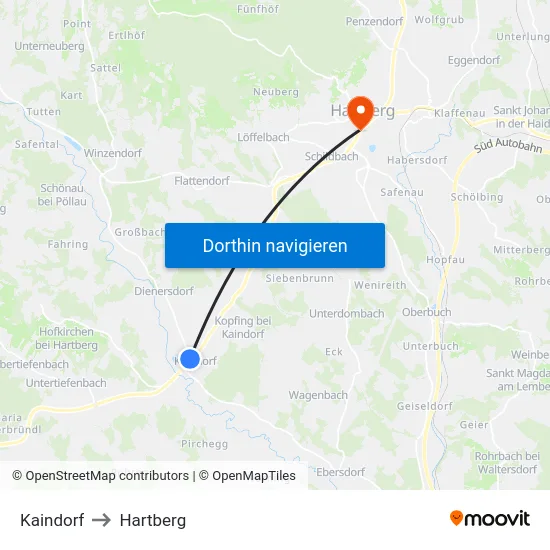 Kaindorf to Hartberg map