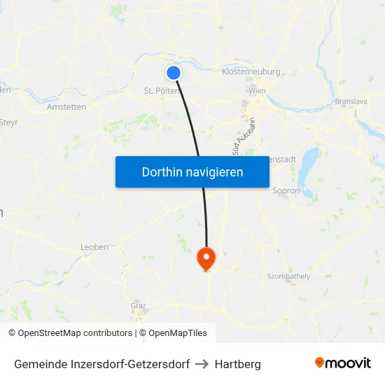 Gemeinde Inzersdorf-Getzersdorf to Hartberg map