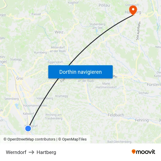 Werndorf to Hartberg map