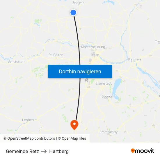Gemeinde Retz to Hartberg map