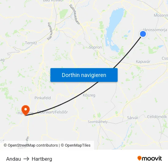 Andau to Hartberg map