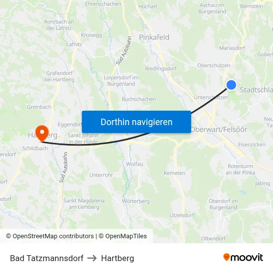 Bad Tatzmannsdorf to Hartberg map