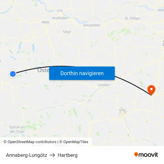 Annaberg-Lungötz to Hartberg map