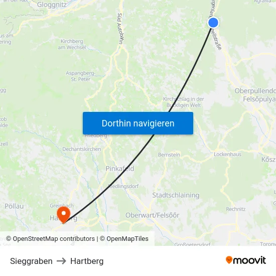 Sieggraben to Hartberg map