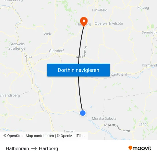 Halbenrain to Hartberg map