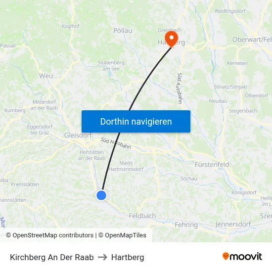 Kirchberg An Der Raab to Hartberg map