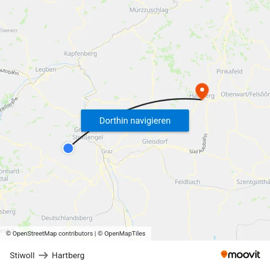 Stiwoll to Hartberg map
