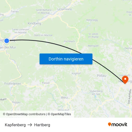Kapfenberg to Hartberg map