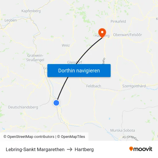 Lebring-Sankt Margarethen to Hartberg map