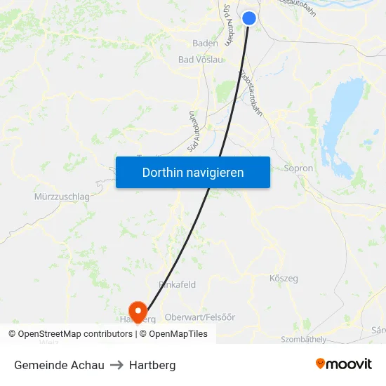 Gemeinde Achau to Hartberg map