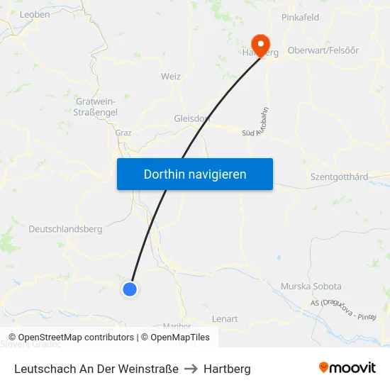 Leutschach An Der Weinstraße to Hartberg map