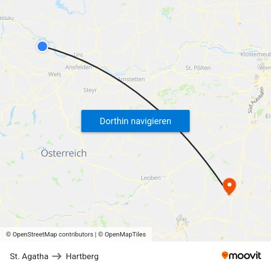 St. Agatha to Hartberg map
