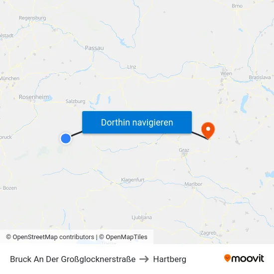 Bruck An Der Großglocknerstraße to Hartberg map