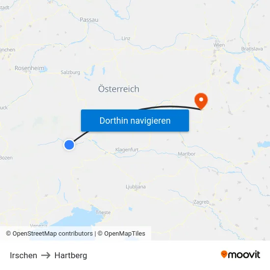Irschen to Hartberg map