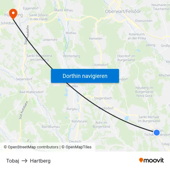 Tobaj to Hartberg map