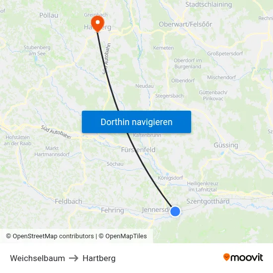 Weichselbaum to Hartberg map